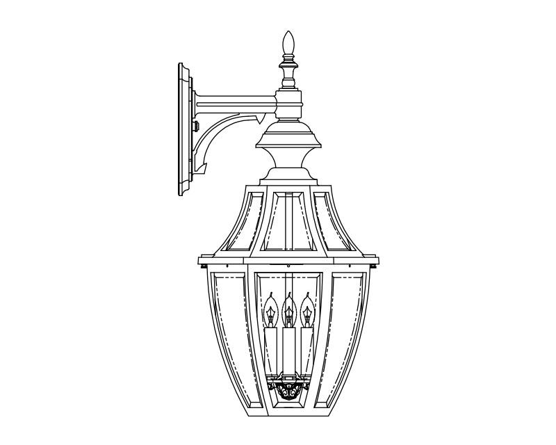 Augusta, Large, aluminum, Wall Mount, Clear glass, (3) 25W B10, 120V